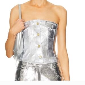 Ganni Foil Metallic Silver Cami Top Strapless Size 36 Small